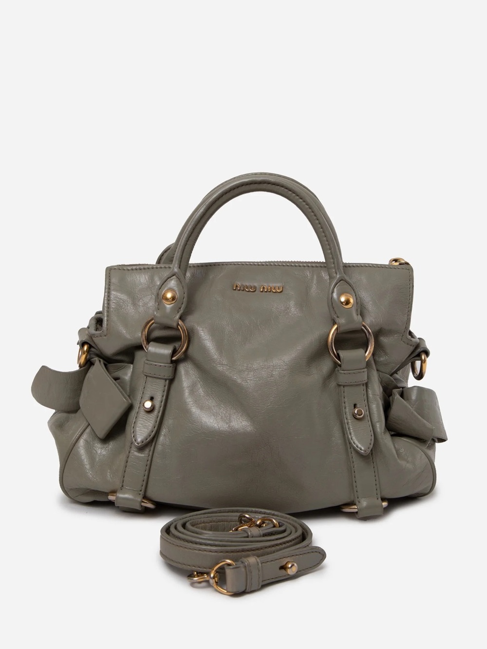 Miu Miu Vitello Lux Mini Bow Bag With Strap Green